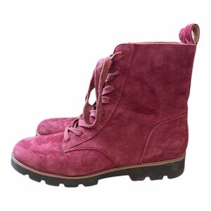 Vionic Lani Burgundy Suede Lace-Up Combat Boots Lug Sole Size 11